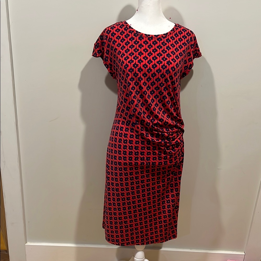 Red and Navy Patterned Dress